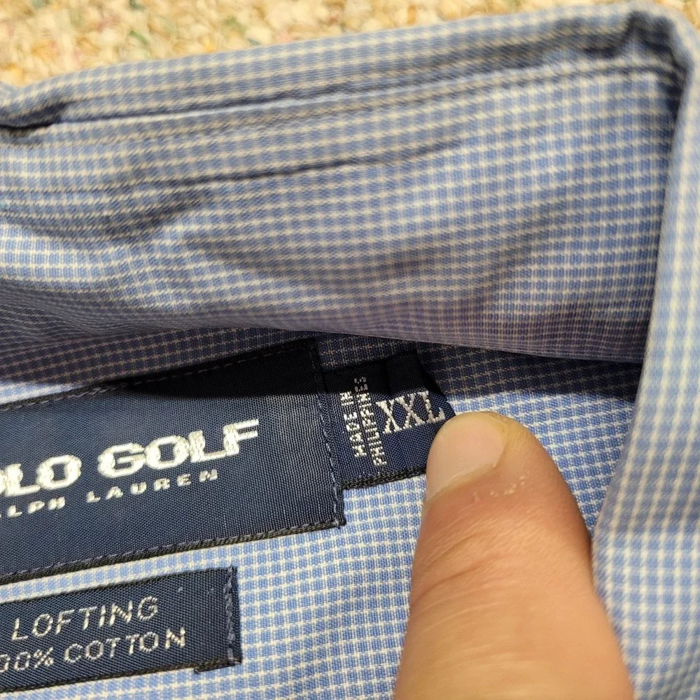 Polo Golf Ralph Lauren Shirt Mens 2XL Blue Micro‎ Check Button Up Lofting Pony